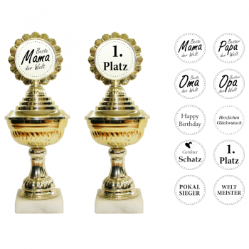 Siegerpokal mit Aufkleber